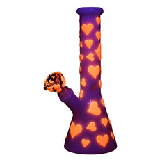 Glass Bong Valentine's Day Heart Glow In The Dark Beaker 10" - Unbranded