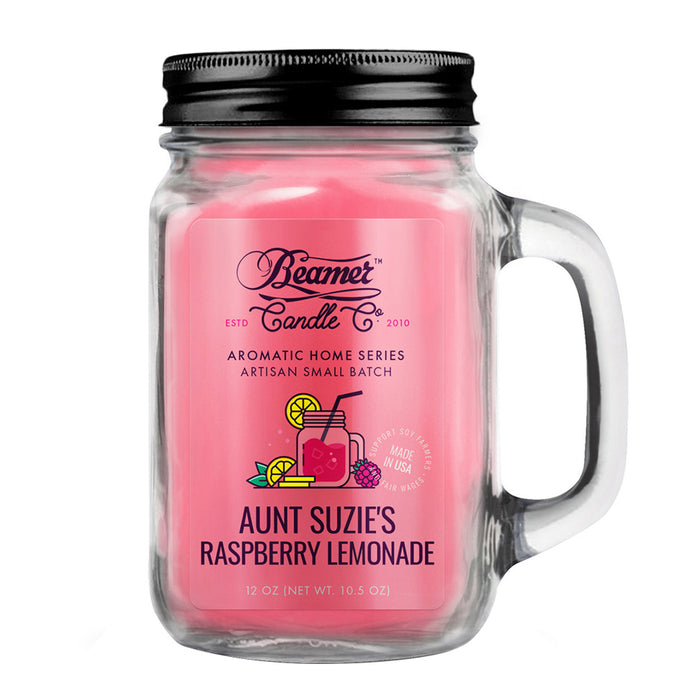 Candle Beamer Aromatic Home Series Aunt Suzie's Raspberry Lemonade Large Glass Mason Jar 12oz - Beamer