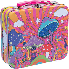 Storage Fujima Large Tin Stash Box Dancing Mushrooms 6.5"