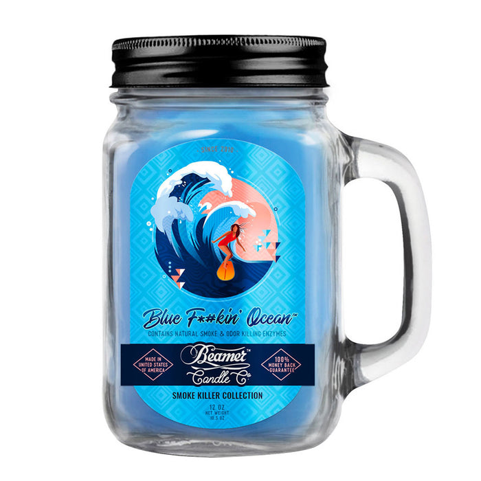 Candle Beamer Smoke Killer Collection Blue F*#kin' Ocean Large Glass Mason Jar 12oz - Beamer