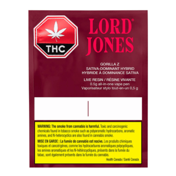 Extracts Inhaled - SK - Lord Jones Gorilla Z Live Resin THC Disposable Vape - Format: