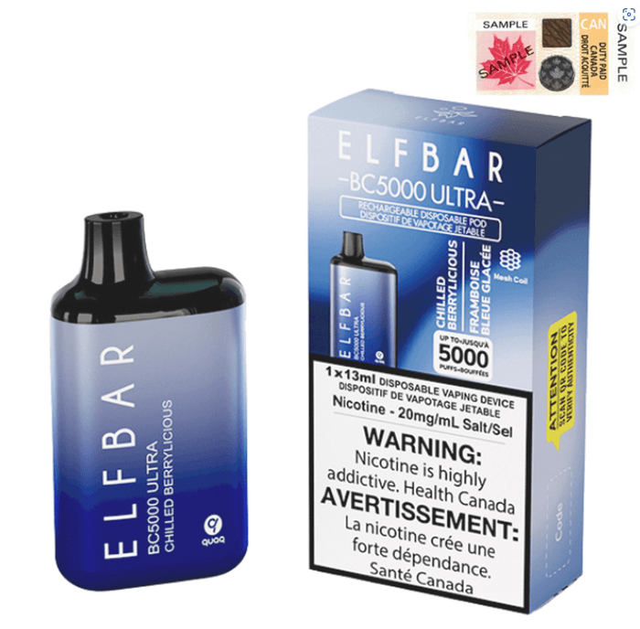 *EXCISED* RTL - Elf Bar Disposable Vape BC5000 Ultra 650mAh Rechargeable Chilled Berrylicous - Elf Bar