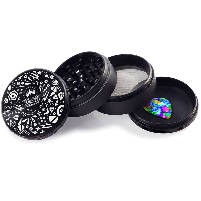 Grinder Beamer Royal Shapes Design Aircraft Grade Aluminum Extended Middle Chamber 4pcs 2.5" with Guitar Pick - Beamer