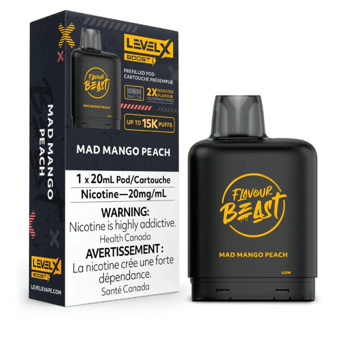 *EXCISED* RTL - Disposable Vape Flavour Beast Level X Boost Pod Mad Mango Peach 20ml - Flavour Beast