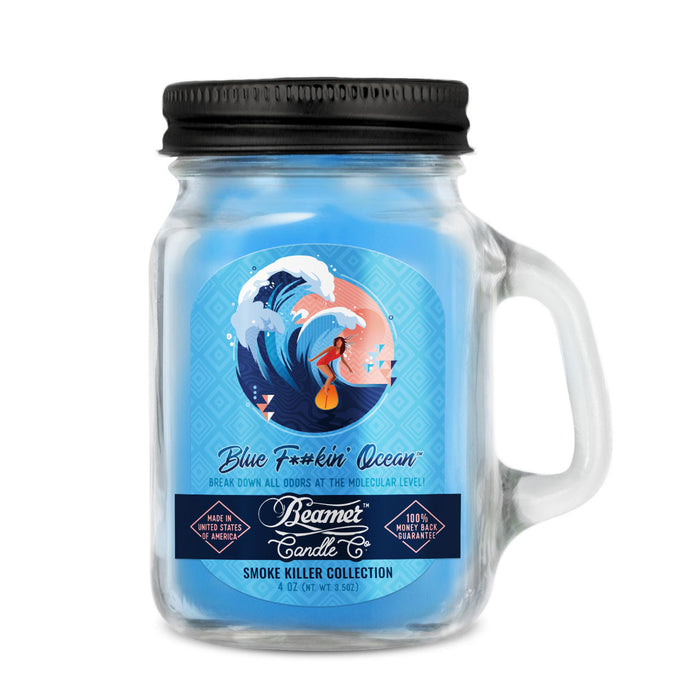 Candle Beamer Double Shot Smoke Killer Collection Blue F*#kin' Ocean Small Glass Mason Jar 4oz - Beamer