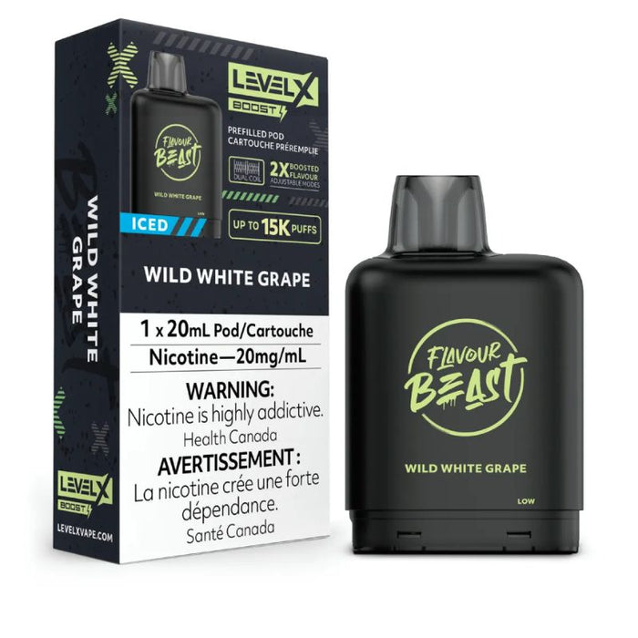 *EXCISED* RTL - Disposable Vape Flavour Beast Level X Boost Pod Wild White Grape Iced 20ml - Flavour Beast