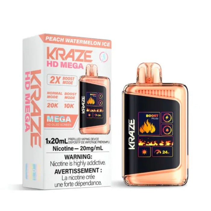 *EXCISED* RTL - Disposable Vape Kraze HD Mega 20k Puff Peach Watermelon Ice