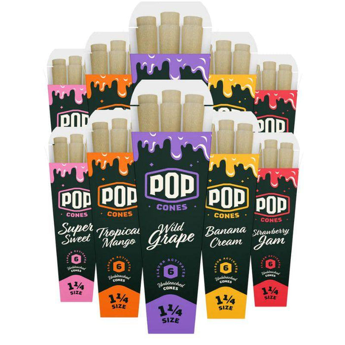 RTL - Pre Rolled Cones Pop Unbleached 1.25 Assorted Flavor 6 Per Pack - Pop Cones