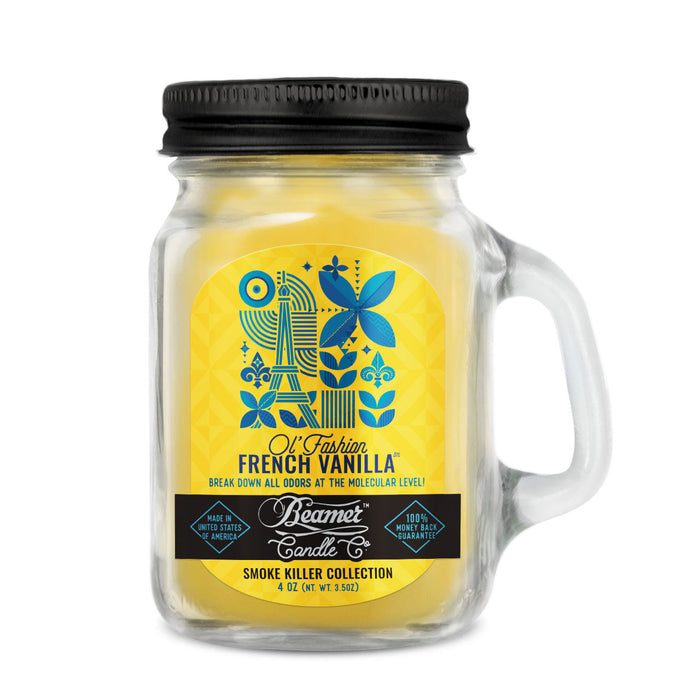 Candle Beamer Double Shot Smoke Killer Collection Ol' Fashion French Vanilla Small Glass Mason Jar 4oz - Beamer