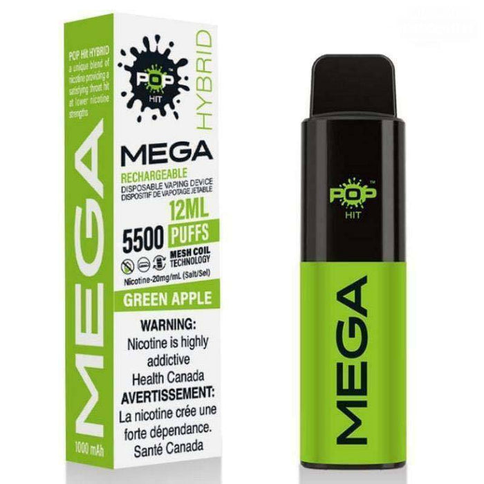 *D/C - EXCISED* RTL - Disposable Vape Pop Hybrid Mega Mesh 5500 Green Apple Menthol 2.0% - Pop Vapor