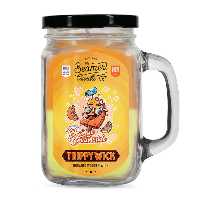 Candle Beamer TrippyWick Series Back in the Day Orange Creamsicle Large Glass Mason Jar 12oz - Beamer