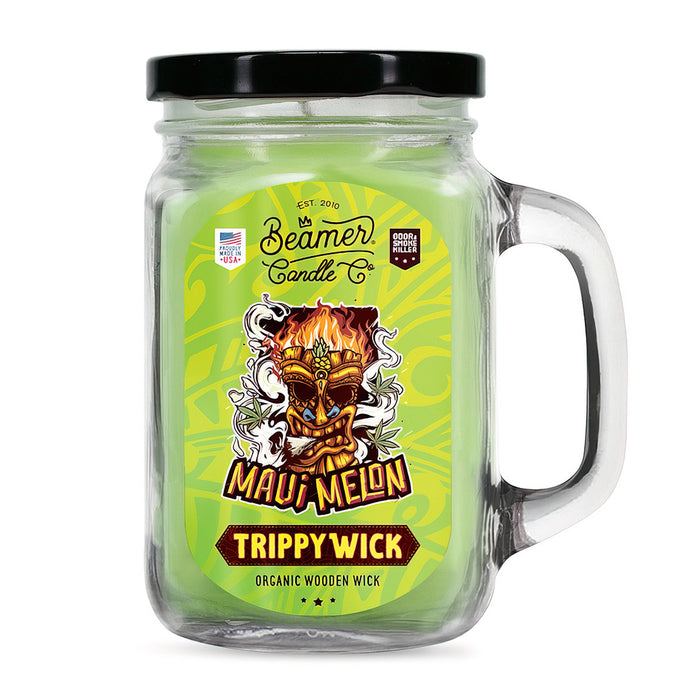 Candle Beamer TrippyWick Series Maui Melon Large Glass Mason Jar 12oz - Beamer