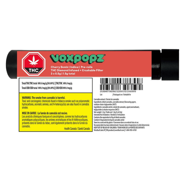 Extracts Inhaled - SK - Vox Popz Cherry Bomb Diamond Infused Pre-Roll - Format: - Vox Popz