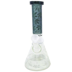 Cheech Glass - 10" Sandblasted Cannabis Leaf Beaker - Cheech Glass