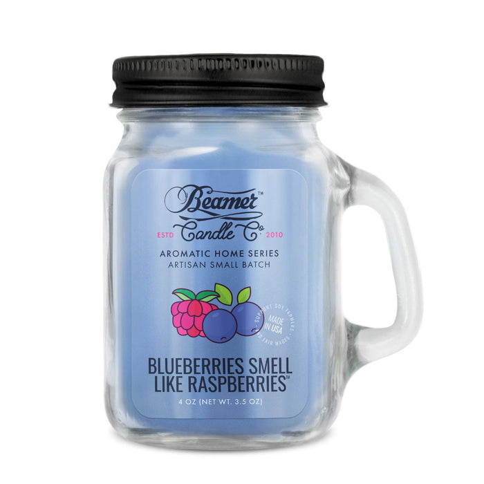 Candle Beamer Double Shot Aromatic Home Series Blueberries Smell Like Raspberries Small Glass Mason Jar 4oz - Beamer