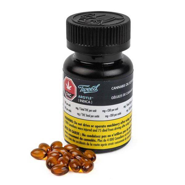 Extracts Ingested - MB - Tweed Argyle Oil 1-1 THC-CBD Oil Gelcaps - 10mg/Cap - Format: - Tweed