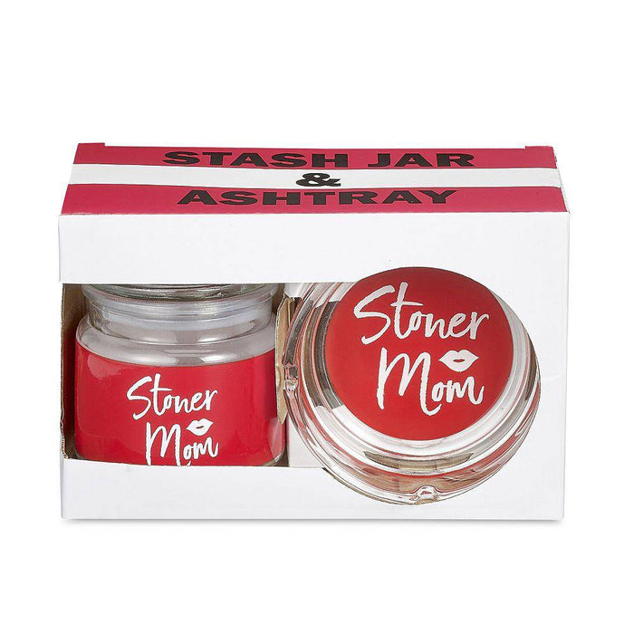 Glass Stash Jar And Ashtray Set Red Stoner Mom - Roasted and Toasted