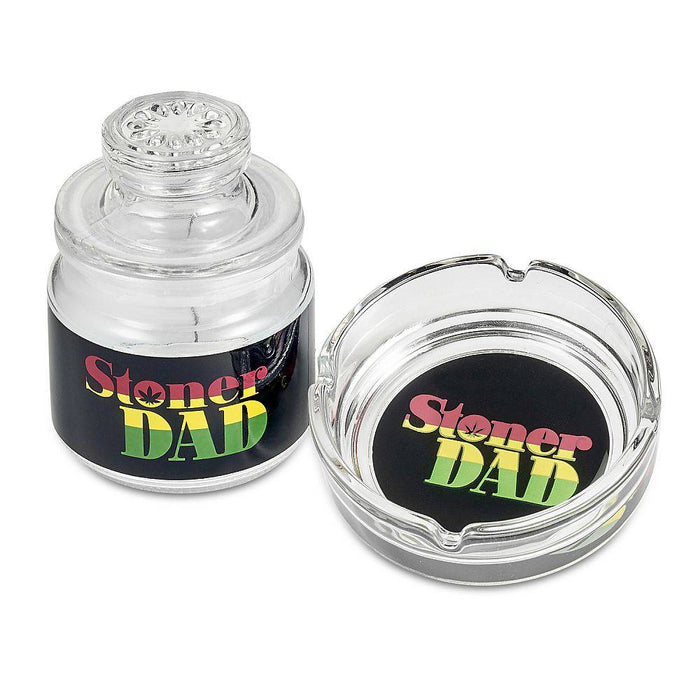 Glass Stash Jar And Ashtray Set Stoner Dad - Roasted and Toasted
