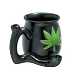 Premium Roast & Toast Ceramic Mug w/ Pipe - Matte Black & Green Leaf - Roasted and Toasted