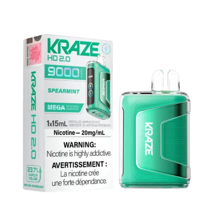 *EXCISED* RTL - Kraze Disposable Vape HD 2.0 Rechargable 650mAh Spearmint 15ml - Kraze